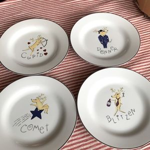 Pottery Barn Reindeer Christmas desert plates.